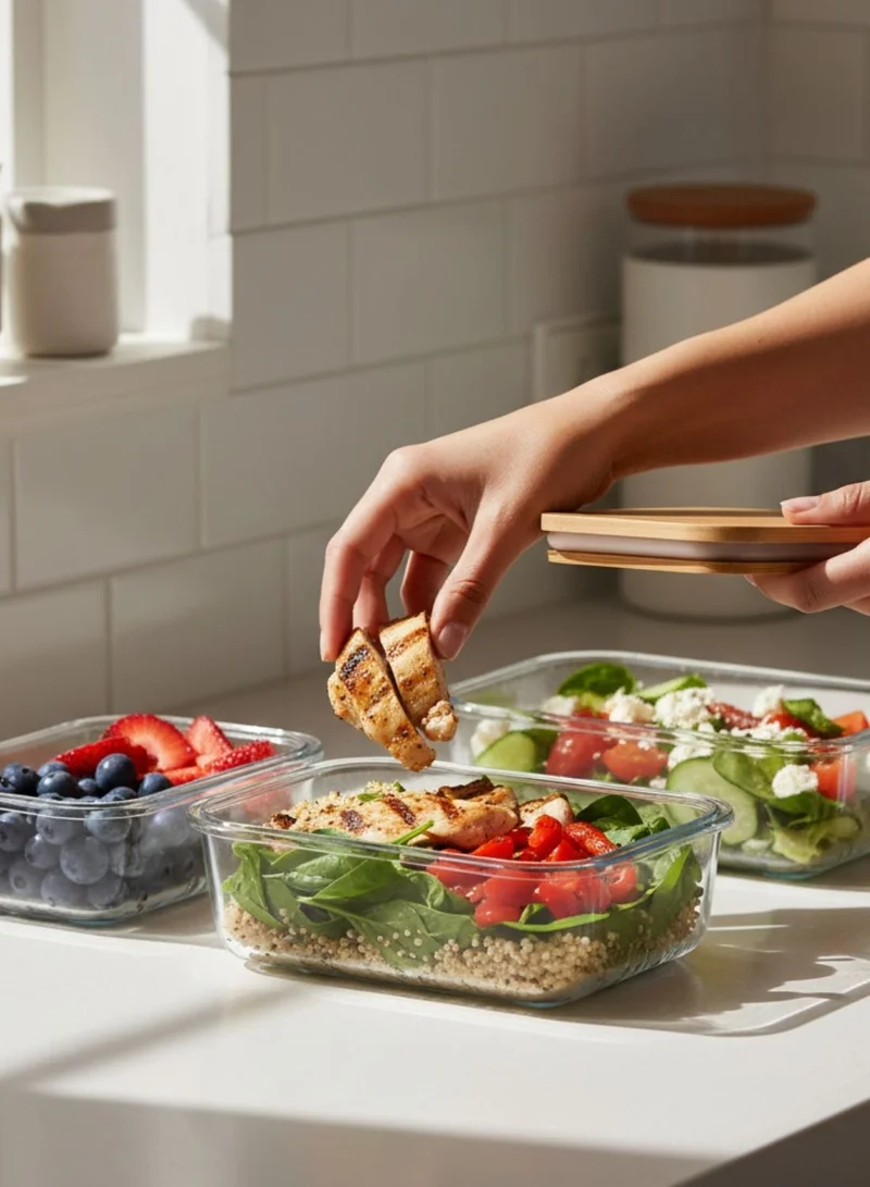 1 تشيس حاويات تخزين طعام مستطيلة من زجاج البوروسيليكات مع أغطية من الخيزران، مجموعة تحضير وجبات محكمة الإغلاق 400 مل 700 مل 1000 مل